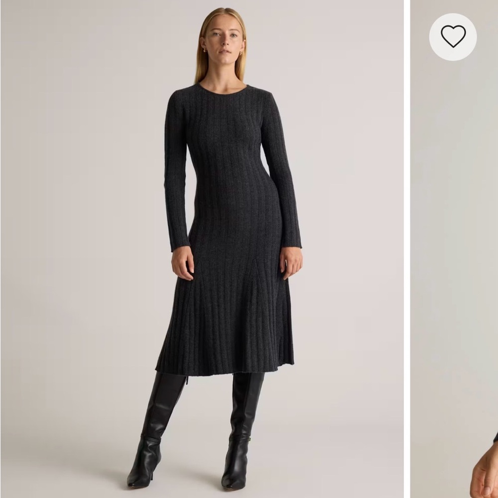 Mongolian Cashmere Wide-Rib Midi Dress in Heather Charcoal